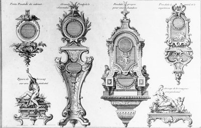 Clock Cases and Pedestals of André-Charles Boulle, print made by Pierre-Jean Mariette by Andre Charles Boulle